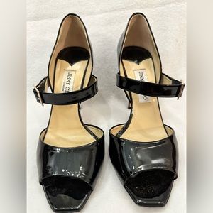 Jimmy Choo Black Patent Leather
Open Toe Lumiere D'Orsay Pumps
Women's EUR 39.5